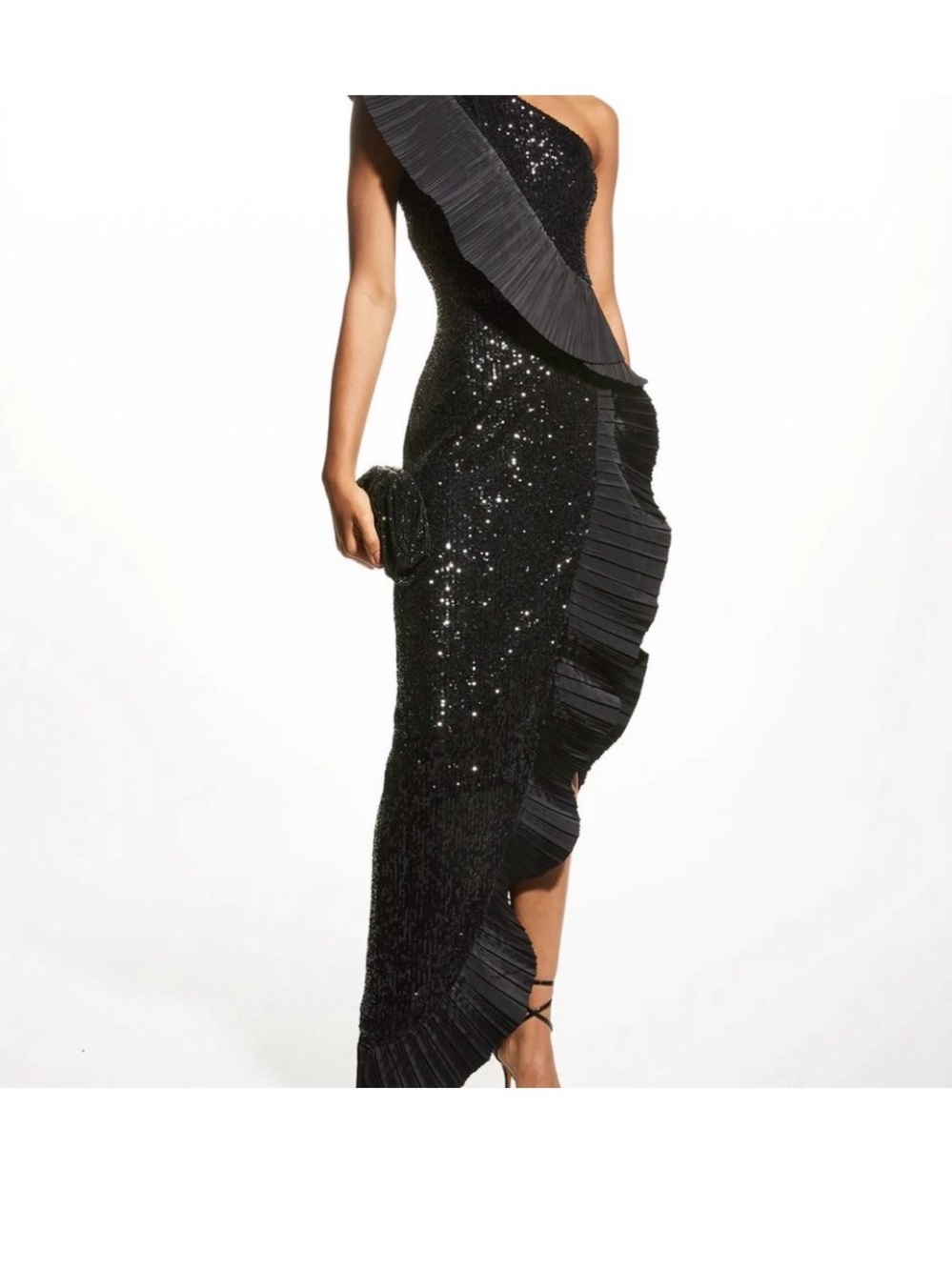 NWT ONE33 Social One Off Shoulder Sequin Gown Black